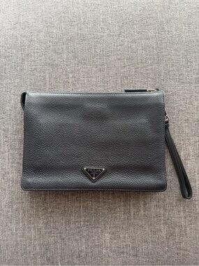 PRADA Black Pebbled Leather Wristlet